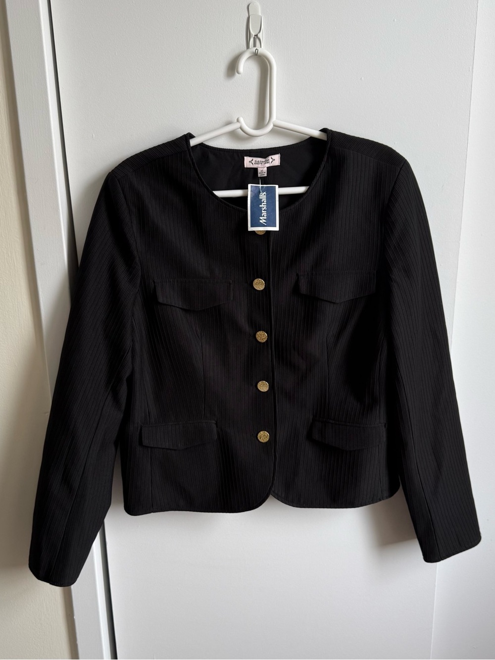 Nanette Lepore Black Gold-Button Collarless Blazer